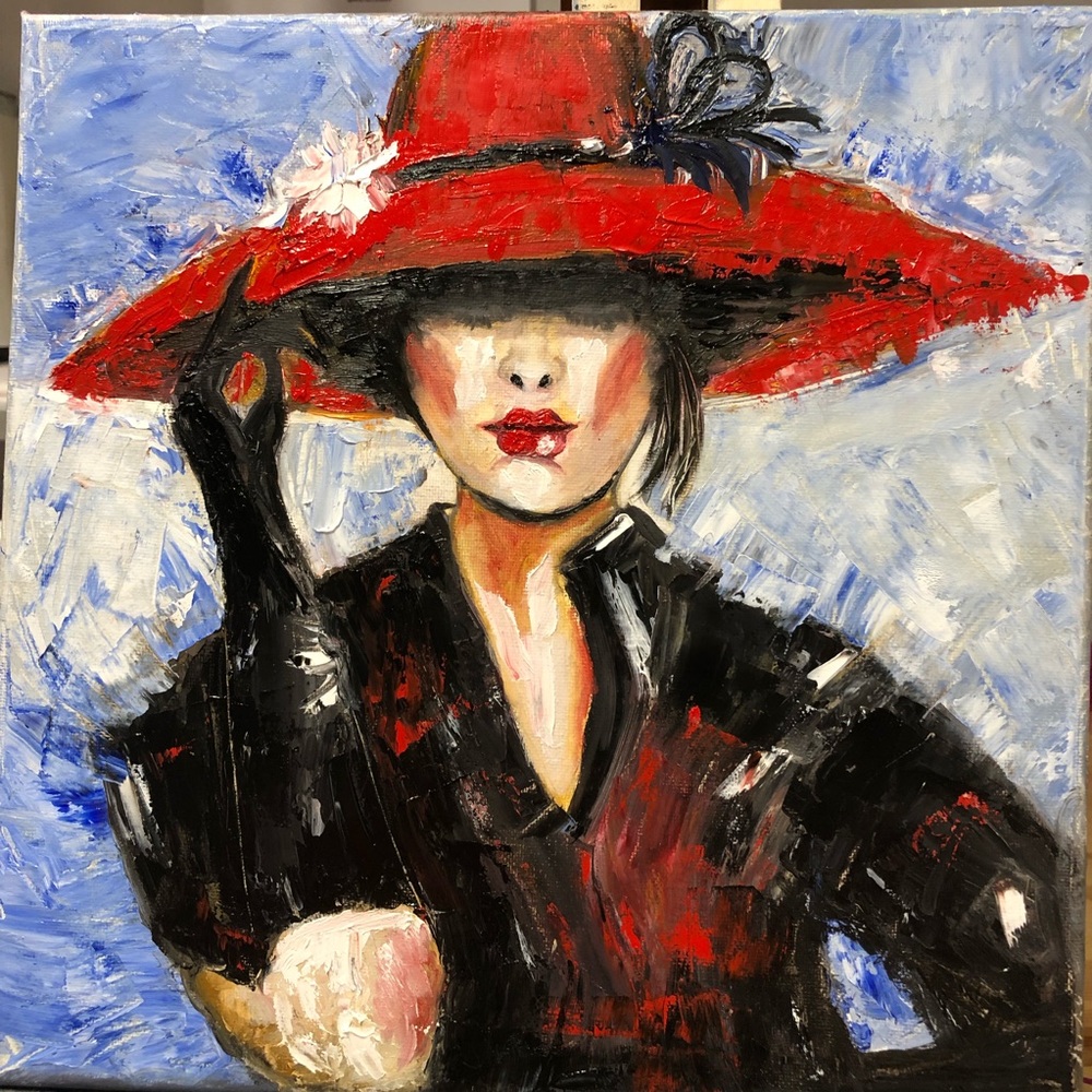 New Lady with hat Oil Panting by me Size 12x12